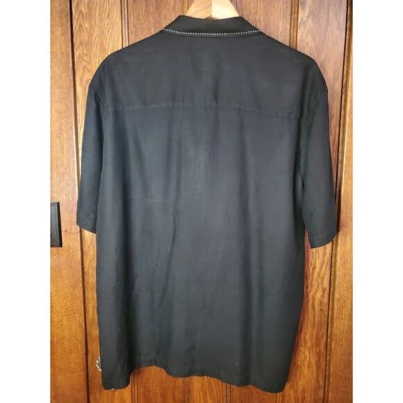 Cezani Mens Silk Button-Up Shirt With Contrast Stitching Size L Black - Picture 2 of 6